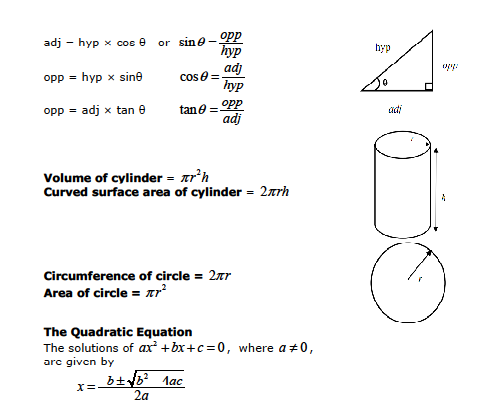 Exam Formula Sheets Revision Maths